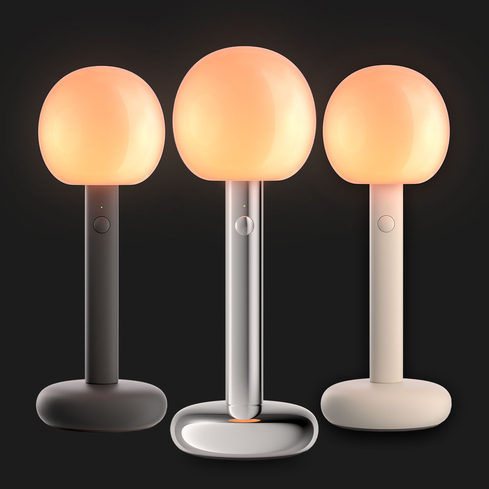 Fire Akkuleuchte – mobile Designleuchte mit 50h Akkulaufzeit, Sunset Dimming und Magic Button von GRAU GRAU Fire Akkuleuchte mit mundgeblasenem Glaskopf und integrierter Dimmfunktion hier bei lampenonline.de kaufen
