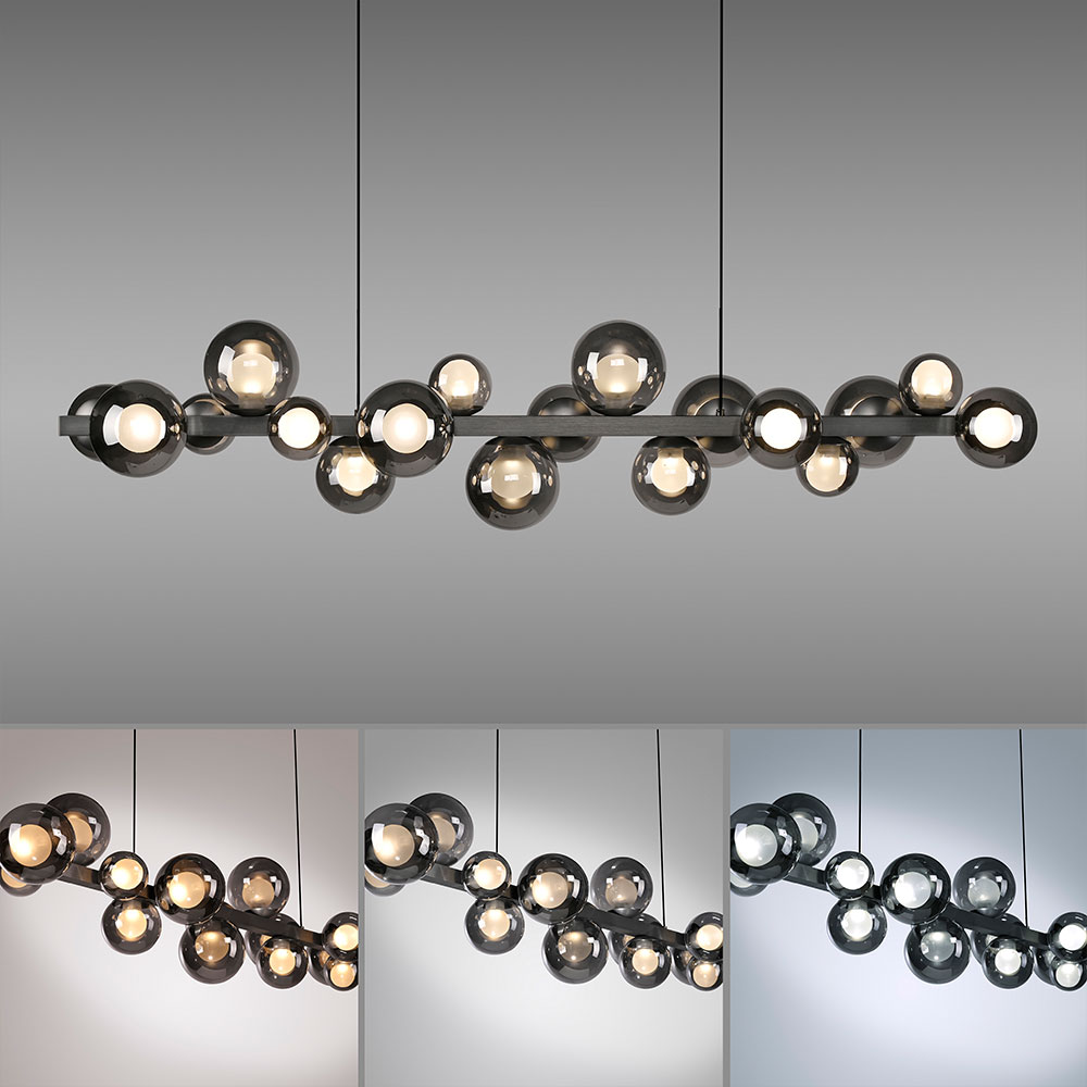 Pendelleuchte mit elektrischer H&ouml;henverstellung per Fernbedienung, stufenloser CCT-Steuerung (2700&ndash;5000K), 18 LED-Platinen und hoher Farbwiedergabe (CRI > 90).